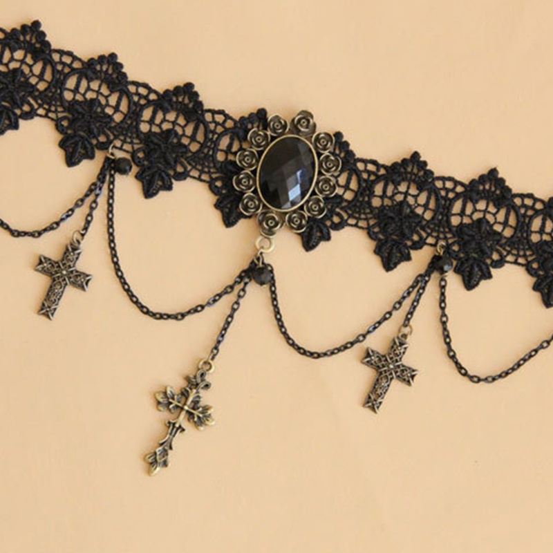 Vòng cổ choker ren màu đen phong cách Gothic Punk cổ điển quyến rũ 10MK