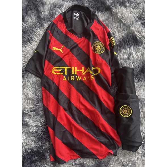Set bộ quần áo bóng đá mc manchestercity away sân khách vải gai mịn mùa giải 2022 2023
