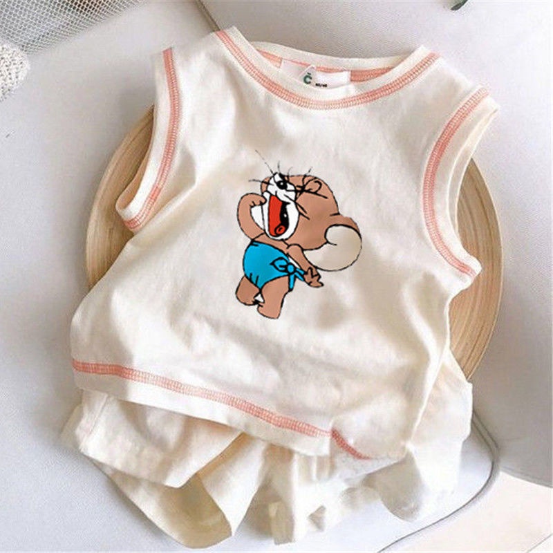 Bộ Áo Thun Cotton Ngắn Tay + Quần Dài Thời Trang Cho Bé