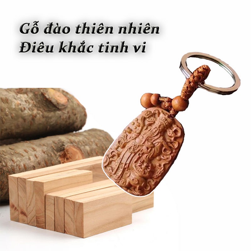Móc khóa Tượng Thần Tài gỗ đào đuổi tà khí xua tan tai họa