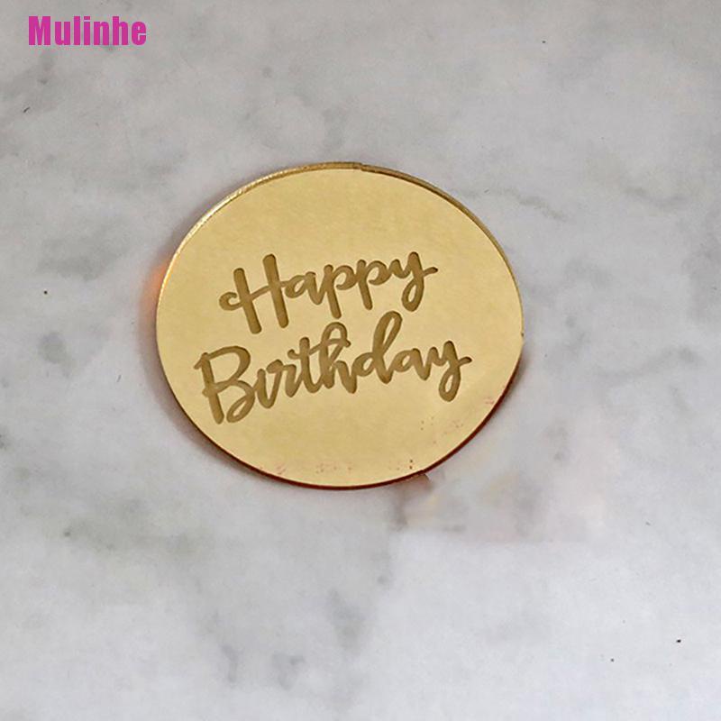Bộ 10 Topper Cắm Bánh Kem Chữ Happy Birthday Bằng Acrylic Hình Tròn Màu Vàng Hồng
