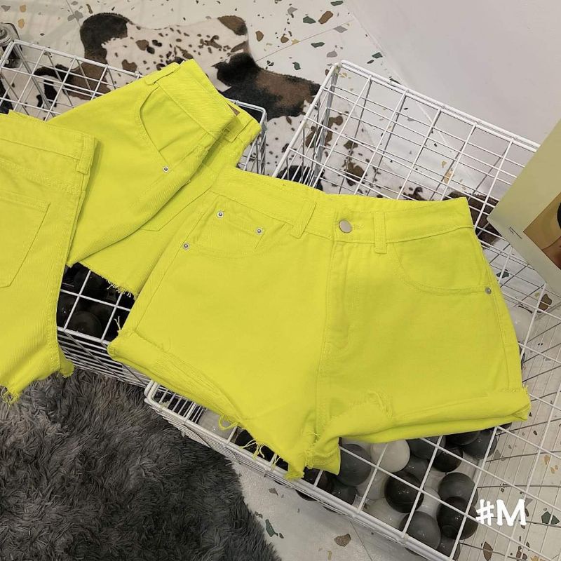 Quần sooc jean xanh cốm rách gấu L1