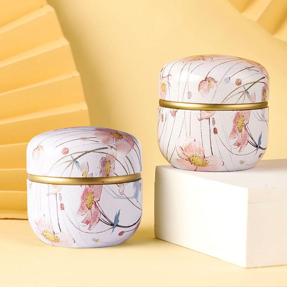 Hộp Thiếc Nhỏ Hình Tròn Họa Tiết Hoa Đựng Bánh Kẹo Phong Cách Nhật Bản