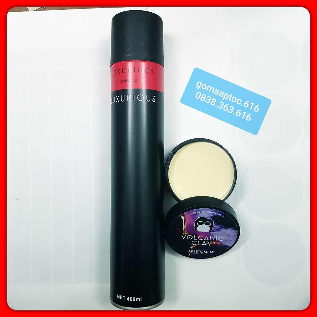 Gôm xịt tóc nam luxurious kèm sáp vuốt tóc volcanicz clay gel wax tạo kiểu tóc