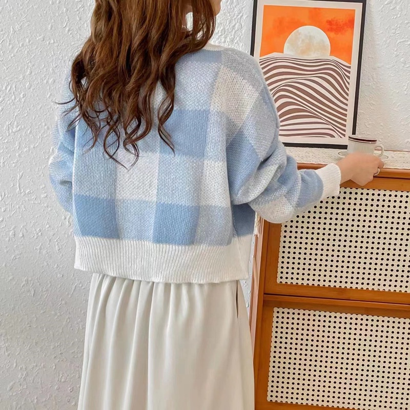 Áo dệt kim SUXI tay dài cổ tròn màu tương phản thời trang mùa thu dành cho nữ