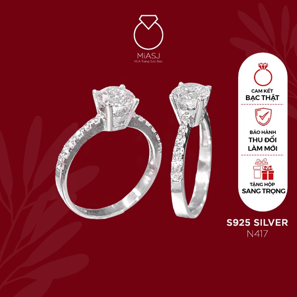 Nhẫn nữ bạc Ý 925 MiASJ N417 4 chấu nạm đá xoàng đá Cz bản mỏng thanh lịch | MiASJ