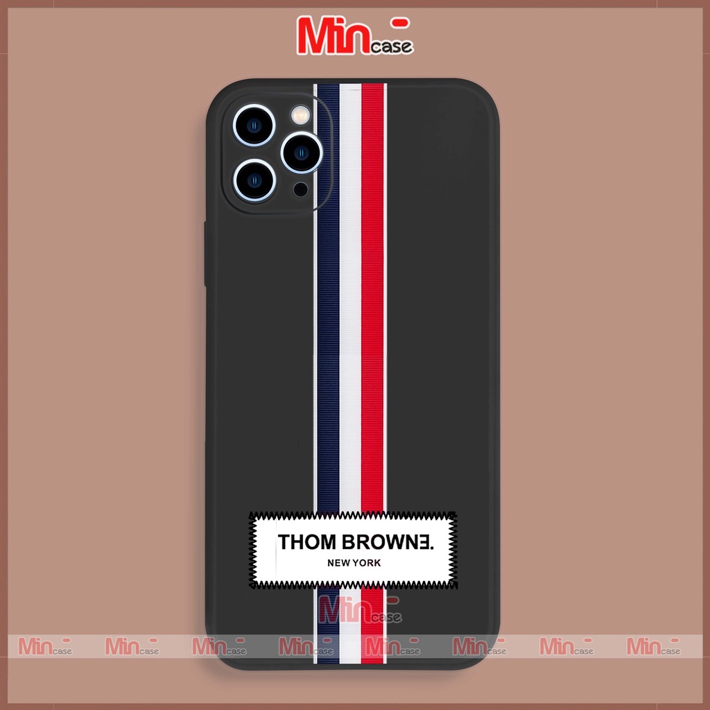 Ốp lưng iPhone Thom Browne cạnh viền vuông silicon mềm dẻo bảo vệ camera iphone 6/6s/7/8/X/XS/11/12/13/14 Pro Plus Max