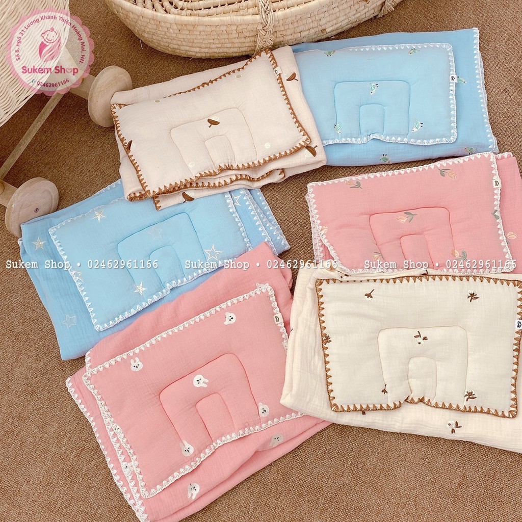 Set chăn + gối thêu OME cho bé/ chăn đắp mùa hè