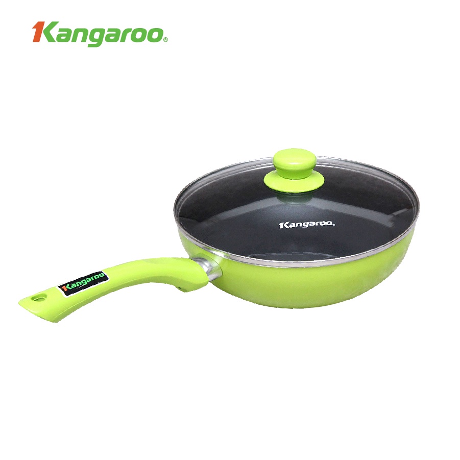 Chảo nhôm chống dính Kangaroo (24cm, sâu lòng, có nắp kính, không đáy từ) KG919