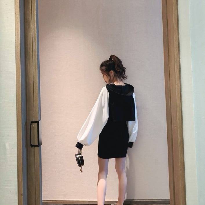 Bộ Đầm Sweater Sát Nách Dáng Ngắn Phối Màu Phong Cách Hàn Quốc Thời Trang 2022 Mới Cho Nữ