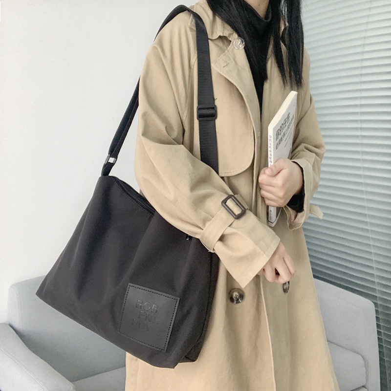 Túi Xách Đeo Vai Bằng Vải Bạt Nylon Chống Nước Sức Chứa Lớn Đơn Giản Mẫu Mới Nhật Bản Cho Nam Và Nữ