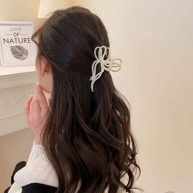 Kẹp tóc nơ cao cấp đính đá đính ngọc kim loại khí chất tinh tế kẹp tóc sau đầu cho nữ Hàn Quốc
