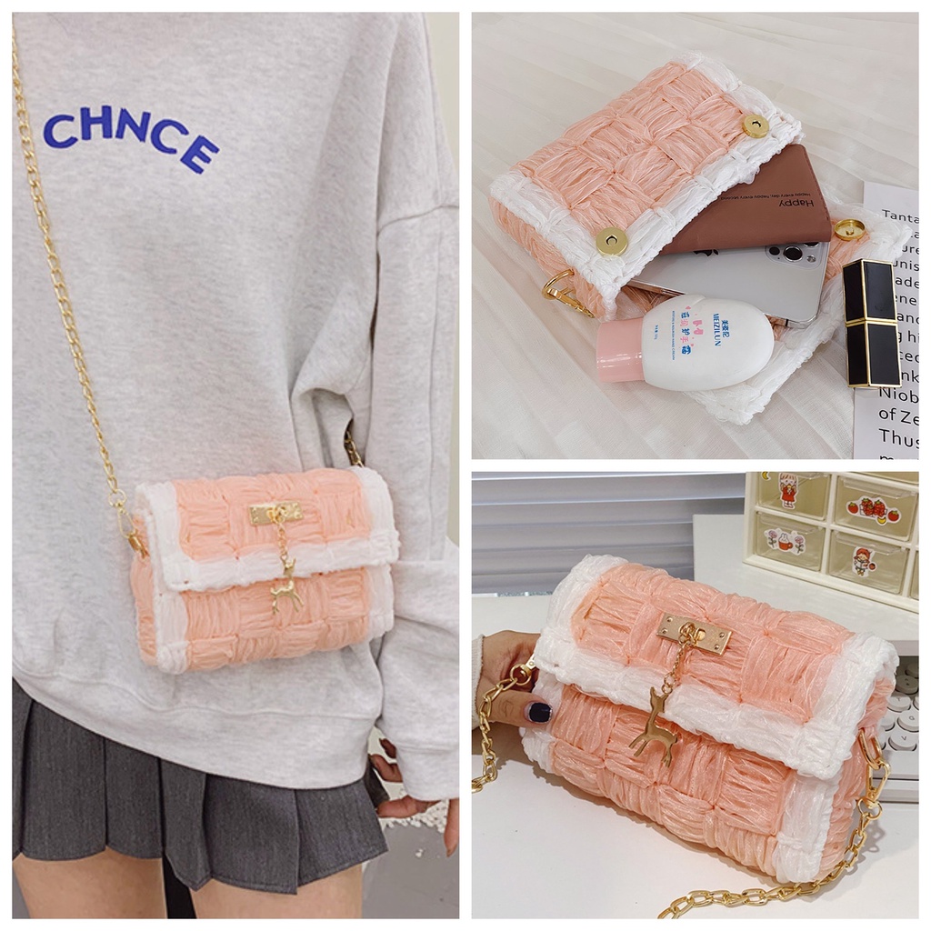 Túi tự đan handmade, túi đeo chéo ruy băng phối màu thời trang Hàn Quốc - Bộ phụ kiện đầy đủ LX303