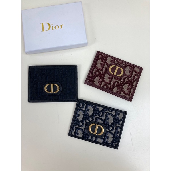 Ví đựng thẻ mini logo thương hiệu thời trang cao cấp Dior CD Montaigne da thật nhập khẩu