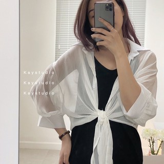 Áo khoác voan trắng cột - akvtc