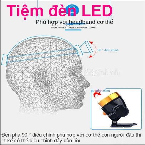 Đèn pha LED ánh sáng mạnh có thể sạc lại pin lithium đội đầu đeo không thấm nước tầm xa 500m đi câu cá đêm nhỏ