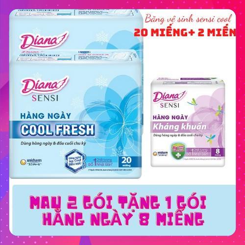 [Thêm 2 miếng]Băng vệ sinh Diana hàng ngày Sensi Cool Fresh 20 miếng + 2 miếng,mua 2 gói tặng thêm diana hằng ngày 8mien