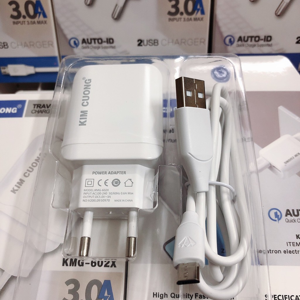 Củ sạc nhanh iPhone/Samsung 2 cổng sạc 3.0A + kèm cáp Micro USB 602X - Việt Linh Store