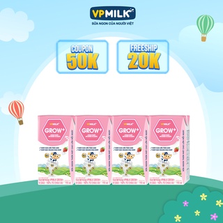 Set 4 Hộp 110ml Sữa Tiệt Trùng VPMilk Grow+ Vị Dâu, Vị Chuối 110ml