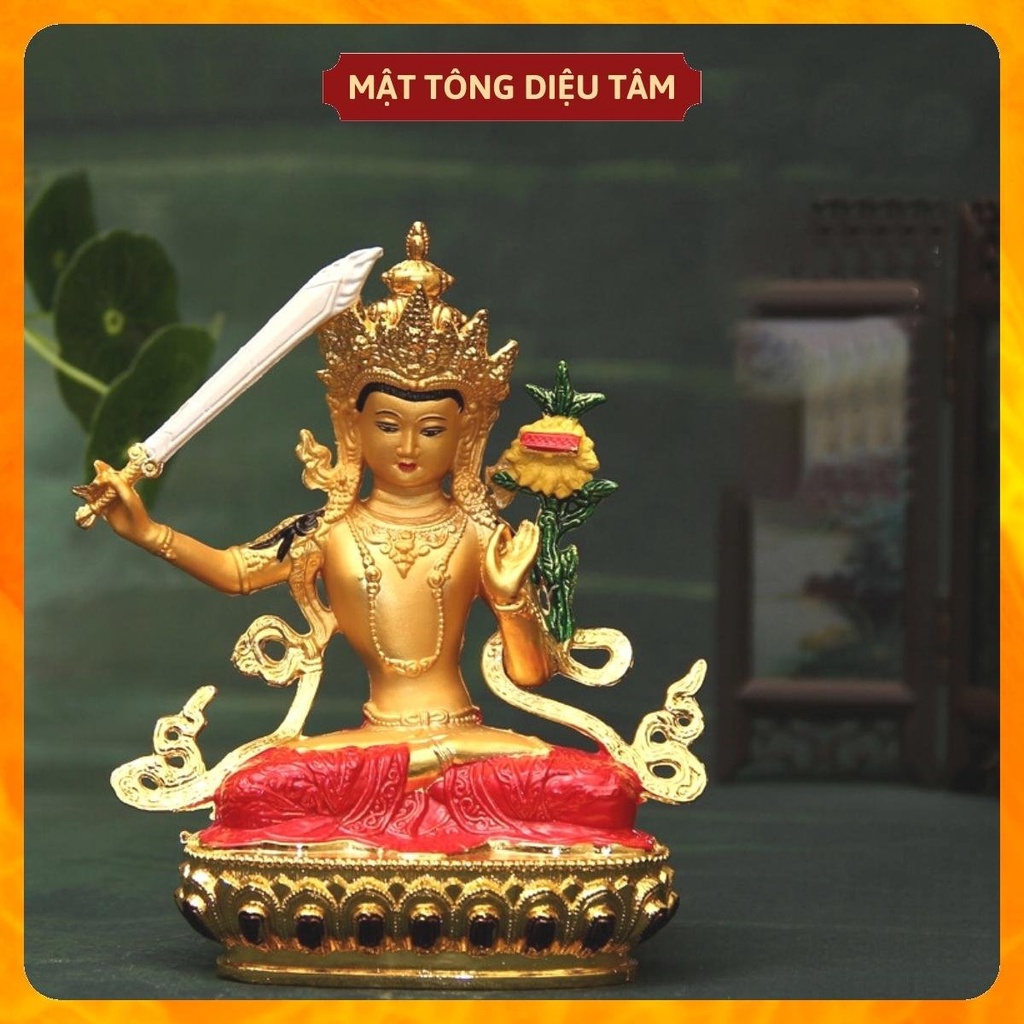 Tượng phật văn thù bồ tát mật tông Tây Tạng thờ cúng , tượng phật để ô tô - mẫu Văn Thù màu 14,5cm vẽ tay Tây Tạng