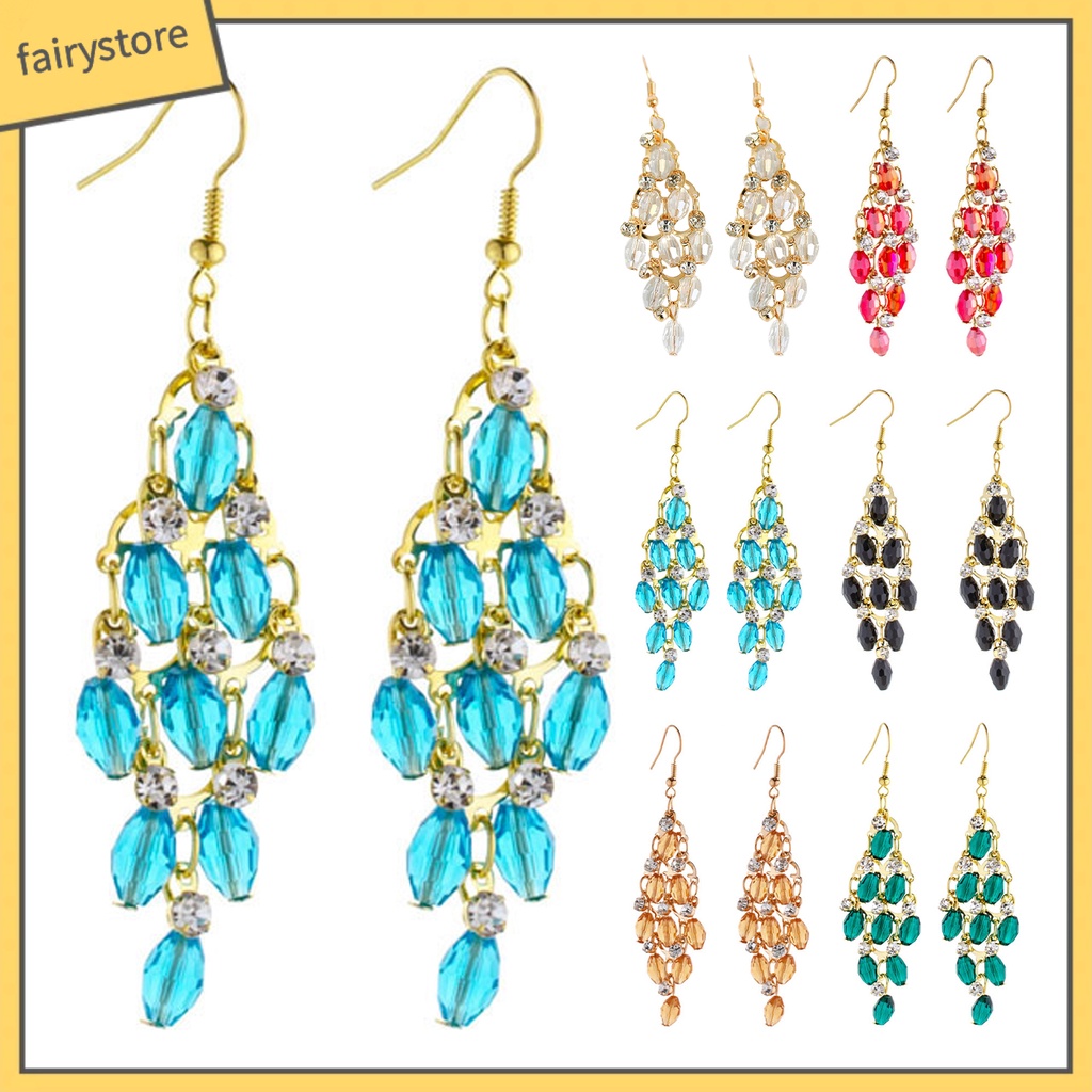 1 Đôi Bông Tai Nhiều Lớp Hình Thoi Đính Pha Lê Thời Trang