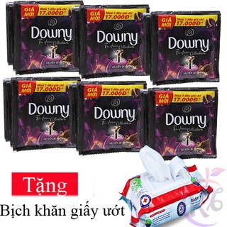 Combo 60 gói nước xả vải Downy Huyền bí Tặng 1 bịch khăn giấy ướt 80 tờ - gói 20ml x 10 gói / dây - nước xả quần áo mềm
