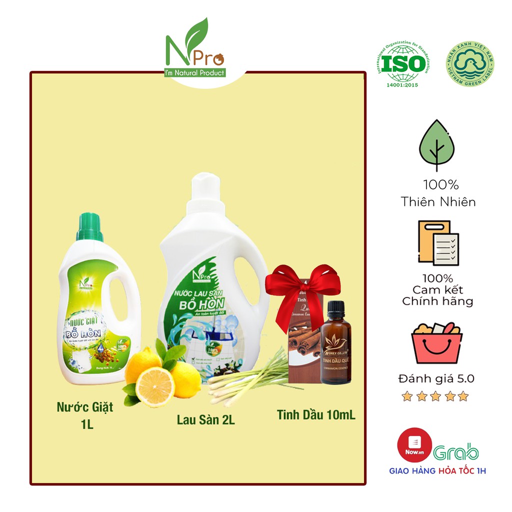 [COMBO] NƯỚC LAU SÀN BỒ HÒN 2L + NƯỚC GIẶT BỒ HÒN 1L - TẶNG TINH DẦU QUẾ / SẢ CHANH THIÊN NHIÊN 100%