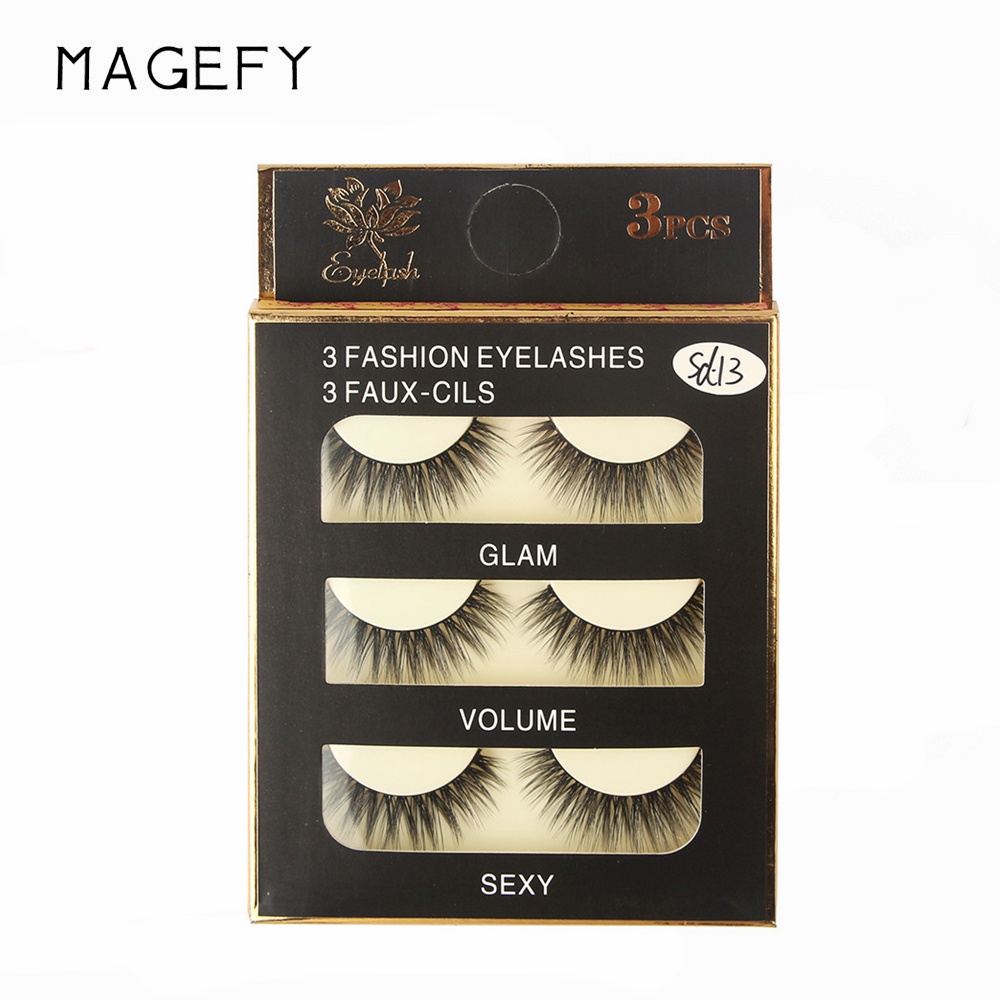 MAGEFY Bộ 3 Cặp 3D Lông mi chồn lông mi mềm sợi tơi, có độ cong sẵn kiểu dáng 3D có thể tái sử dụng 3D 3PCS  Fashion Eyelashes