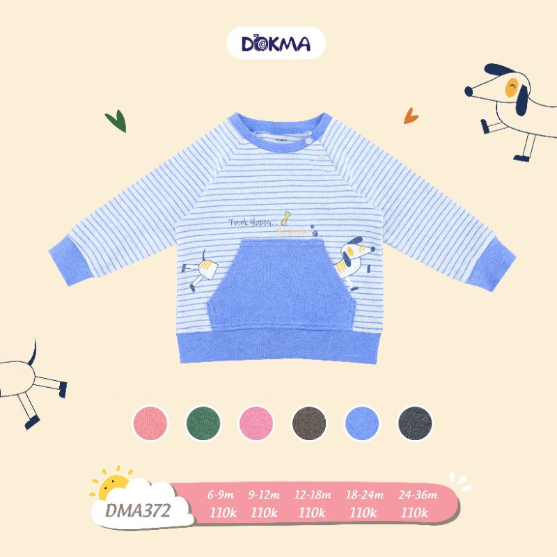 Áo nỉ dài tay Dokma túi trước chất cotton dày 6-24M