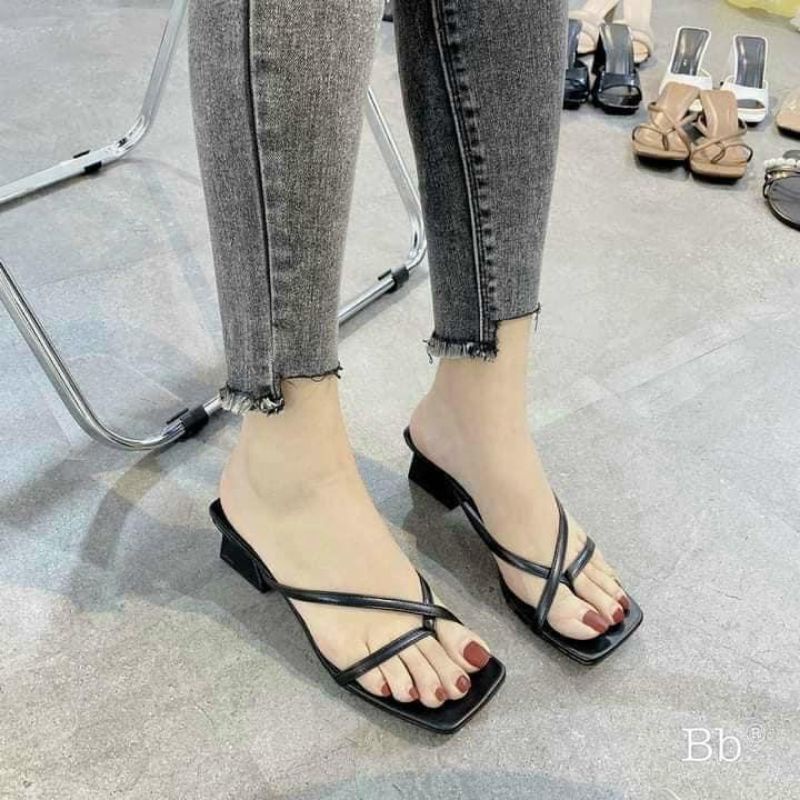 Giày Cao Gót Đan Dây Xỏ Ngón Nữ Cao 3 phân Đế Vuông