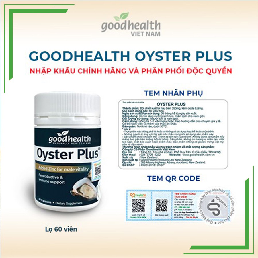 [CHÍNH HÃNG] Tinh chất hàu Goodhealth Oyster Plus hộp 60 viên -(có tem QR code xác thực)