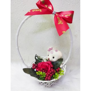 Giỏ hoa sáp mini 1 hoa 1 gấu xinh xắn làm quà tặng tuyệt vời !!
