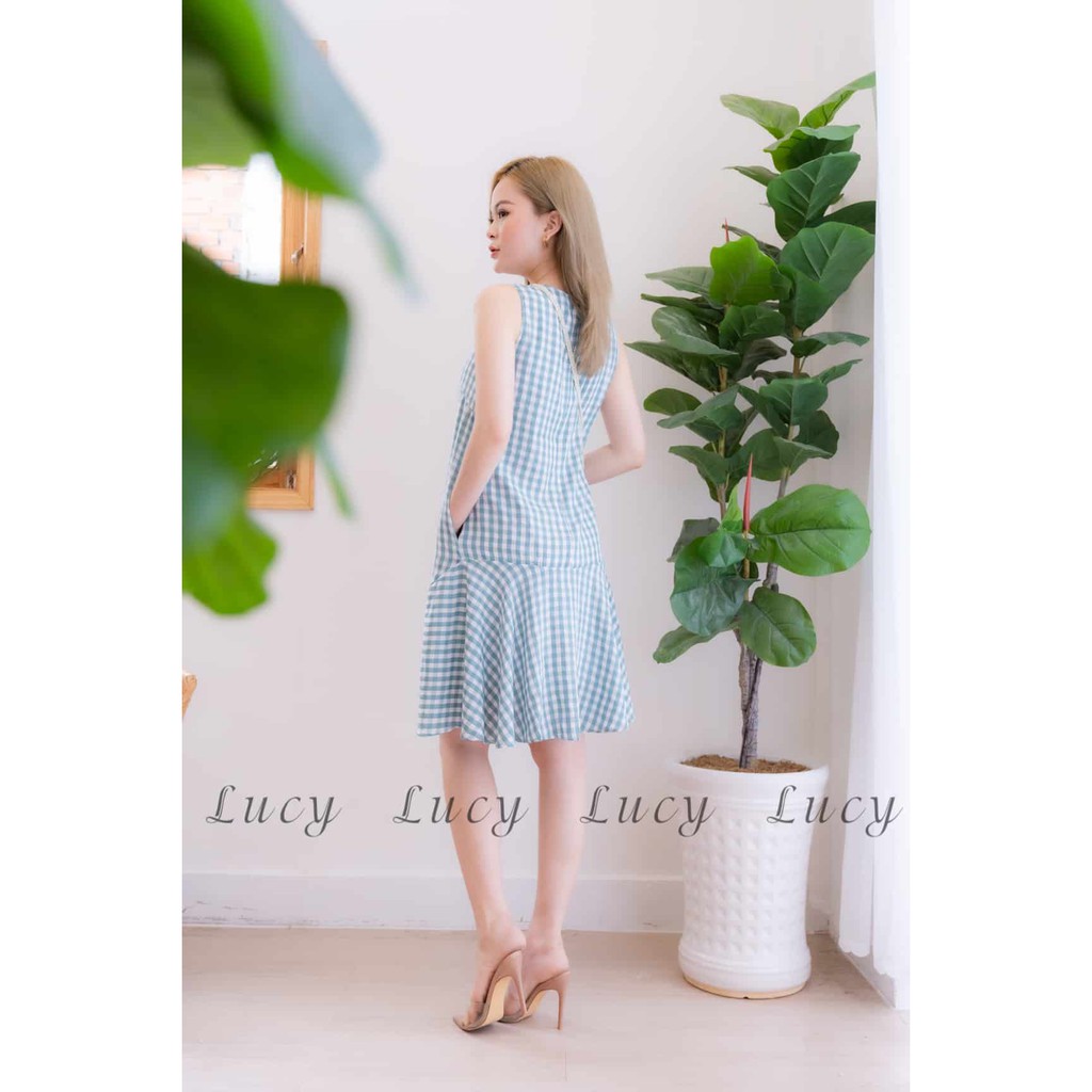 Đầm thiết kế form rộng caro sát nách Váy Lucy 0614