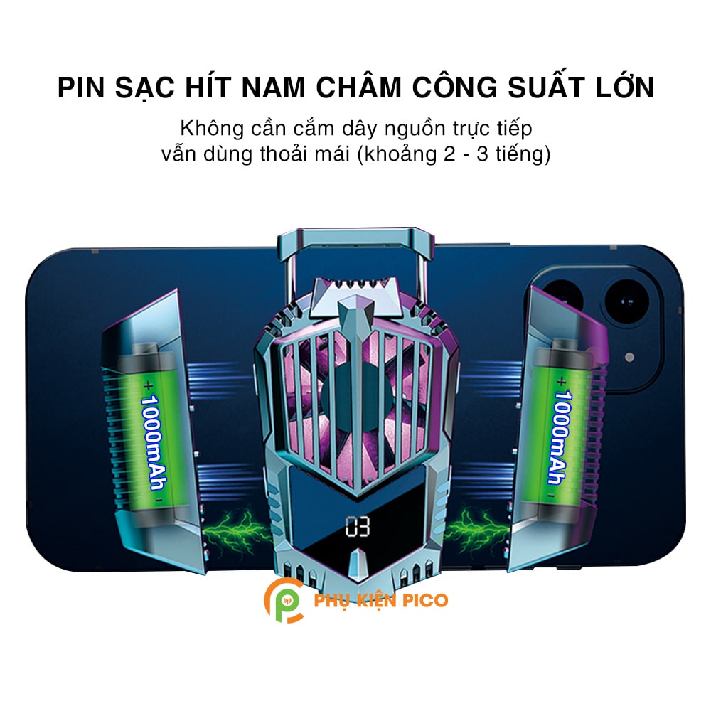 Quạt tản nhiệt điện thoại sò lạnh chạy Pin 2000mAh X3A Pro - Quạt sò tản nhiệt lạnh X3A Pro pin sạc không dây