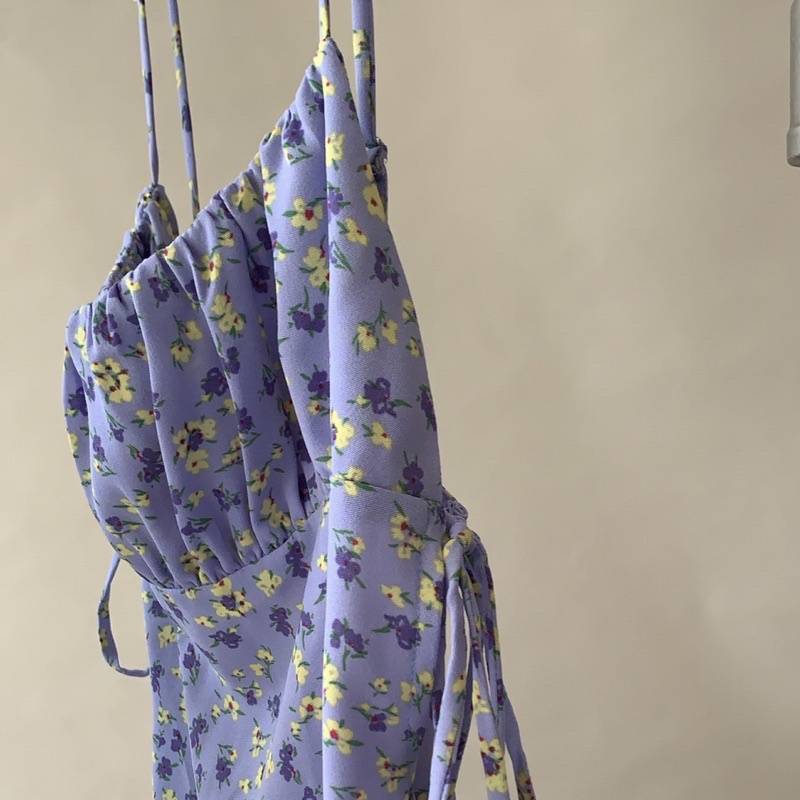 Đầm hai dây lụa dáng chữ A buộc nơ hai bên