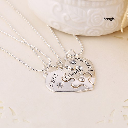 Set 3 vòng cổ Tình Bạn Mặt Trái Tim Ghép Khắc Chữ Best Friend Forever