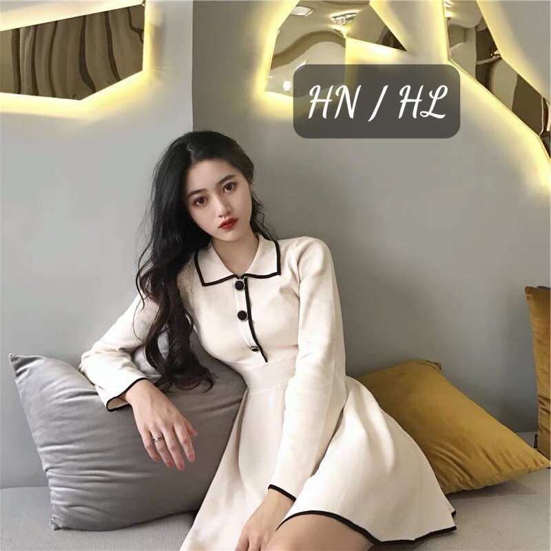 Váy len phối viền