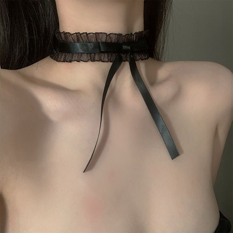 Vòng cổ chocker nữ vải bèo rúm thắt nơ siêu dễ thương