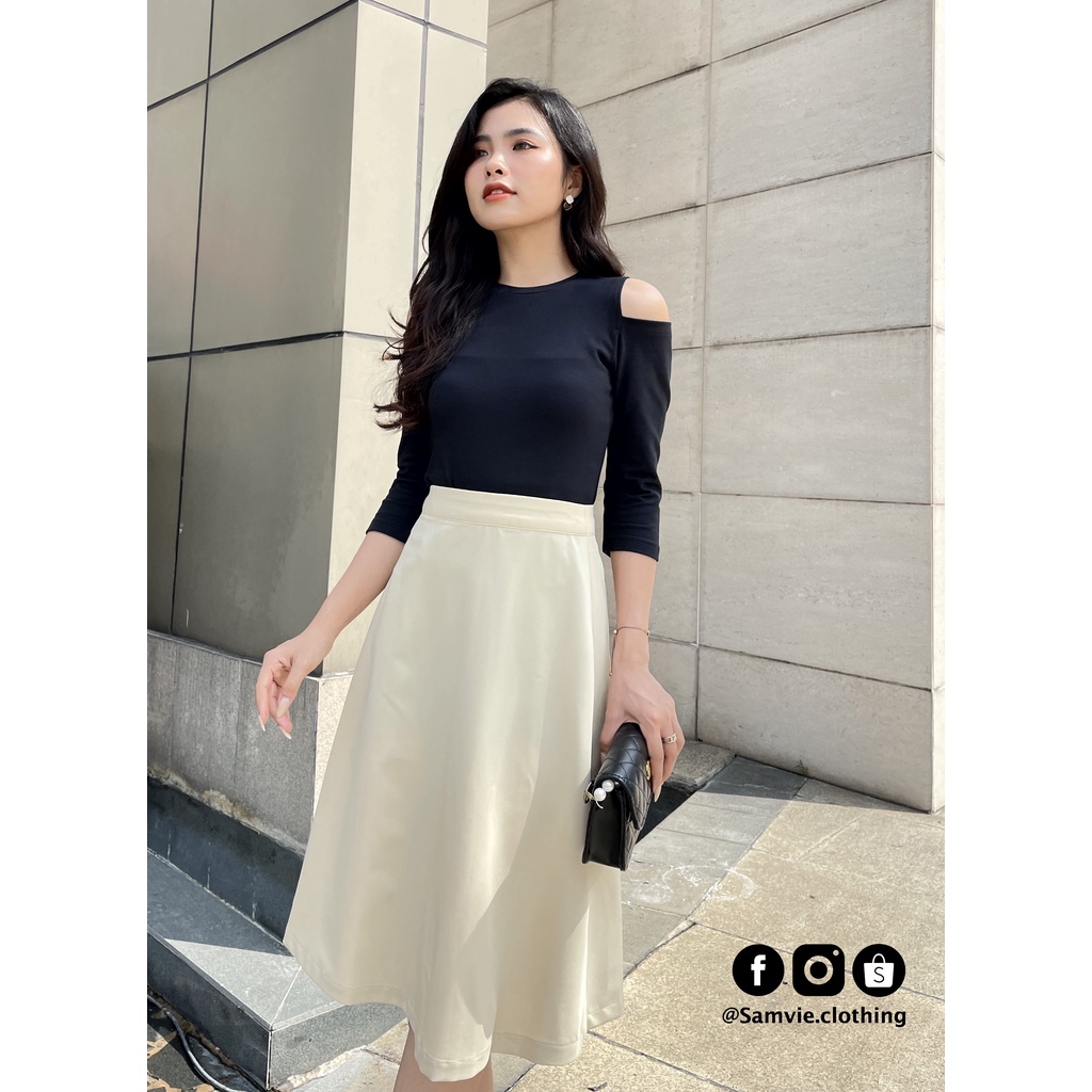 Chân váy dài Midi dáng xòe nhẹ đi làm công sở, đi chơi Samvie