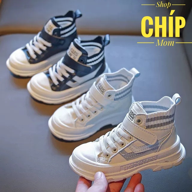 Giày thể thao bé gái bé trai kiểu dáng giày cao cổ bốt đẹp cho bé chun da PU ca tính quai dán cho bé từ 1 tuổi F35