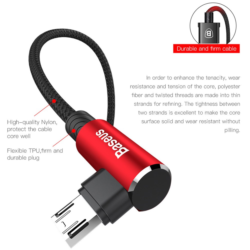 Cáp sạc nhanh và truyền dữ liệu Baseus MVP Elbow Type PB1351Z cổng MicroUSB (2A, dài 1M) - Hãng phân phối chính thức