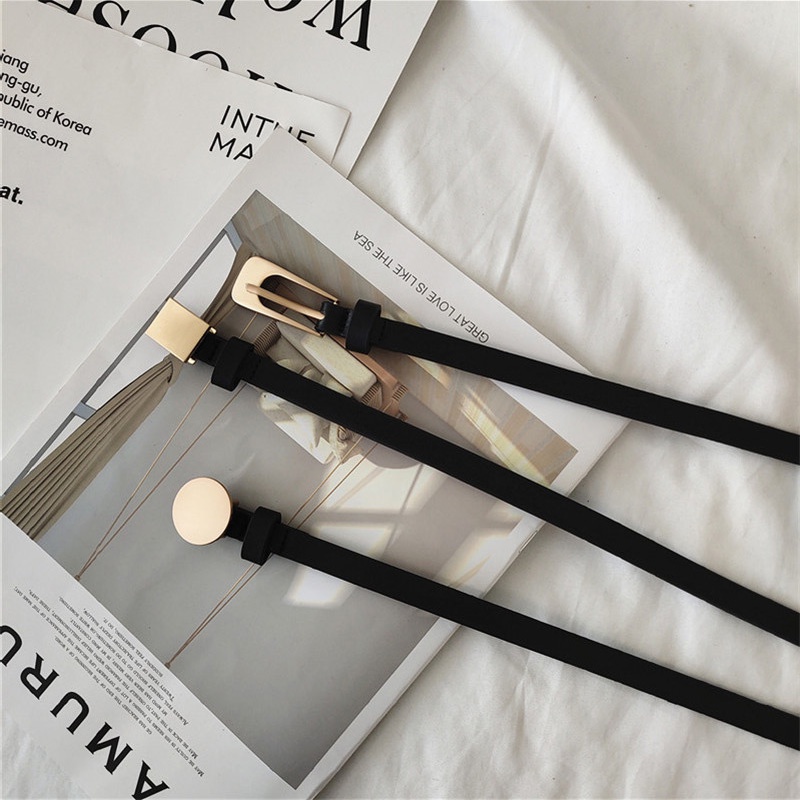 Thắt Lưng Màu Đen Khóa Kim Loại Mạ Vàng Đơn Giản Phong Cách Hàn Quốc