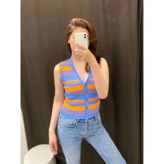 French retro 2020 summer new women's clothing was thin and thin striped knitted vest top 1509029 38