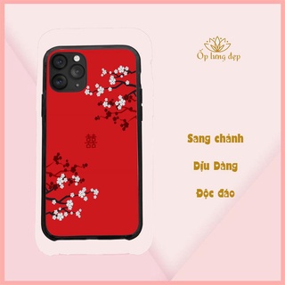 Ốp lưng Chữ hỷ may mắn Hoa mai mùa xuân nền đỏ. Độc đáo Iphone từ 5 đến Xs Max/11/11 Promax/12/12 Promax CHUFLO21098