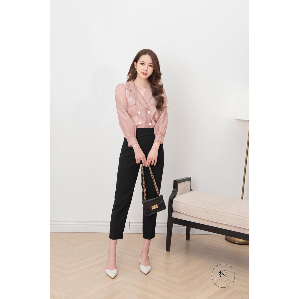 Áo sơ mi thời trang nữ khuy cài nâu tây Rosara AM234