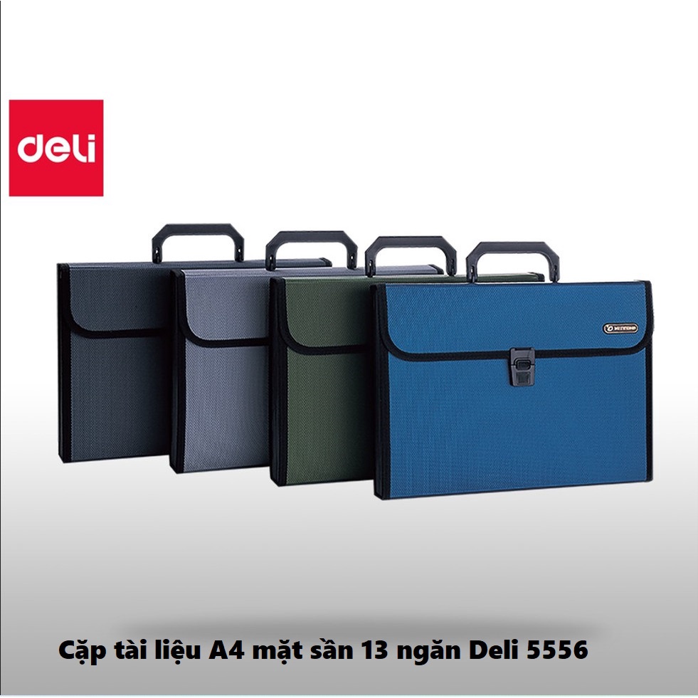 Cặp tài liệu mở rộng A4 8 ngăn Deli - có nút cài - 5735 - dễ dàng mang theo - vpp Diệp Lạc (sỉ/lẻ)