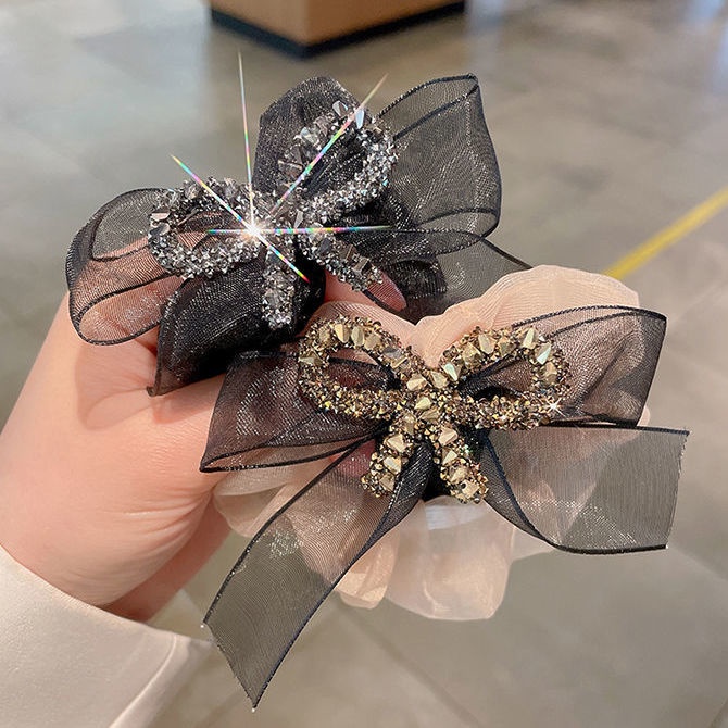 Phụ Kiện Buộc Tóc Hình Nơ Màu Hồng Đen Đơn Giản Thời Trang Phong Cách Hàn Quốc