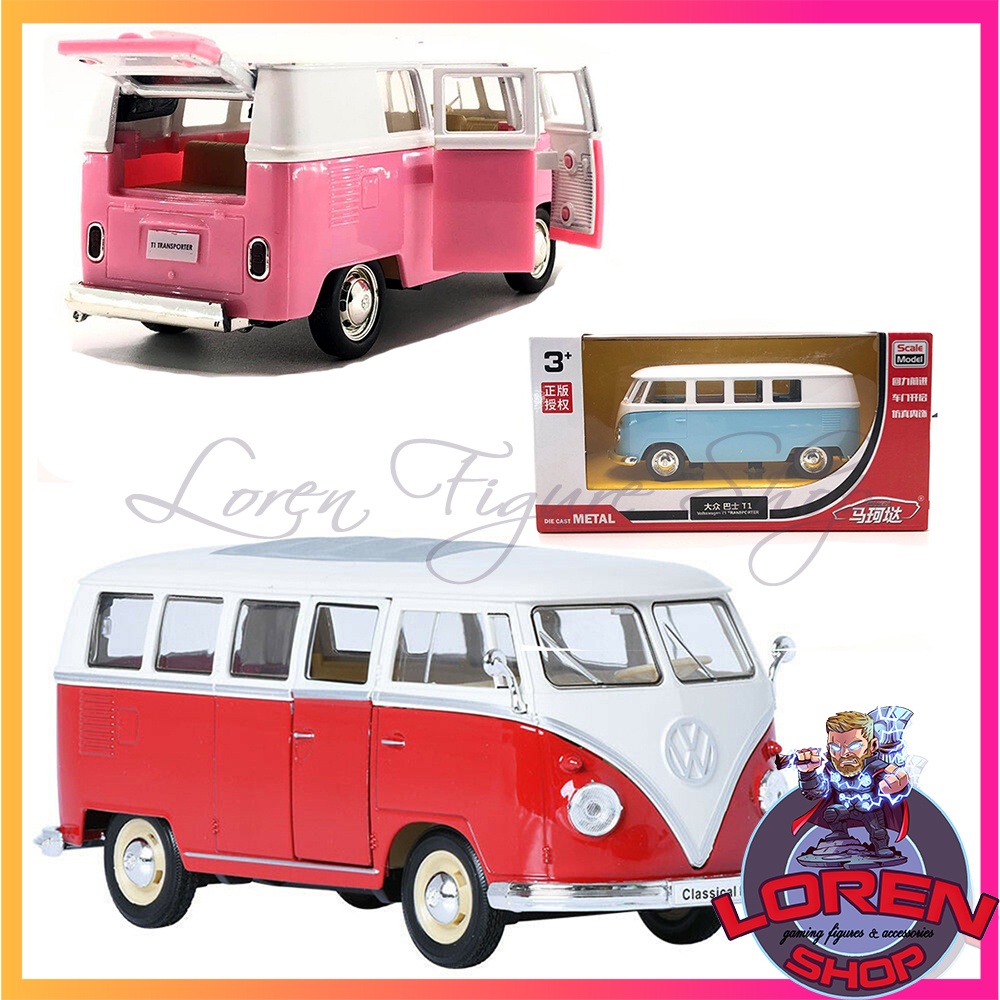 Mô hình ô tô kim loại Volkswagen T1 TRANSPORTER tỷ lệ 1:36, mô hình xe buýt cổ chạy cót lorenshop