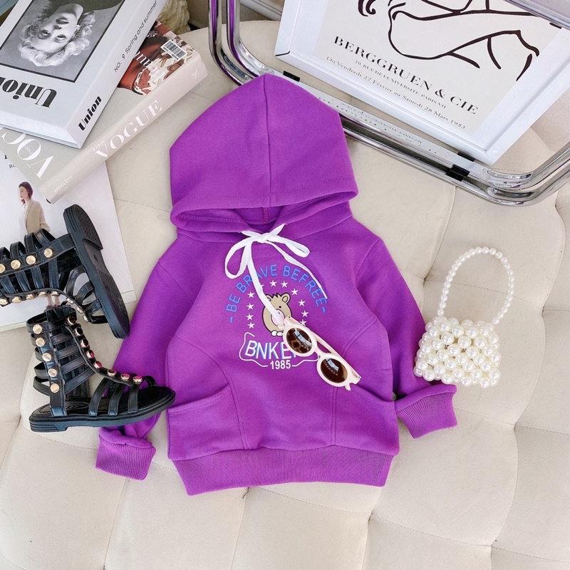 Áo hoodie cho bé trai bé gái chất nỉ bông mịn kèm mũ_Quần áo trẻ em thu đông
