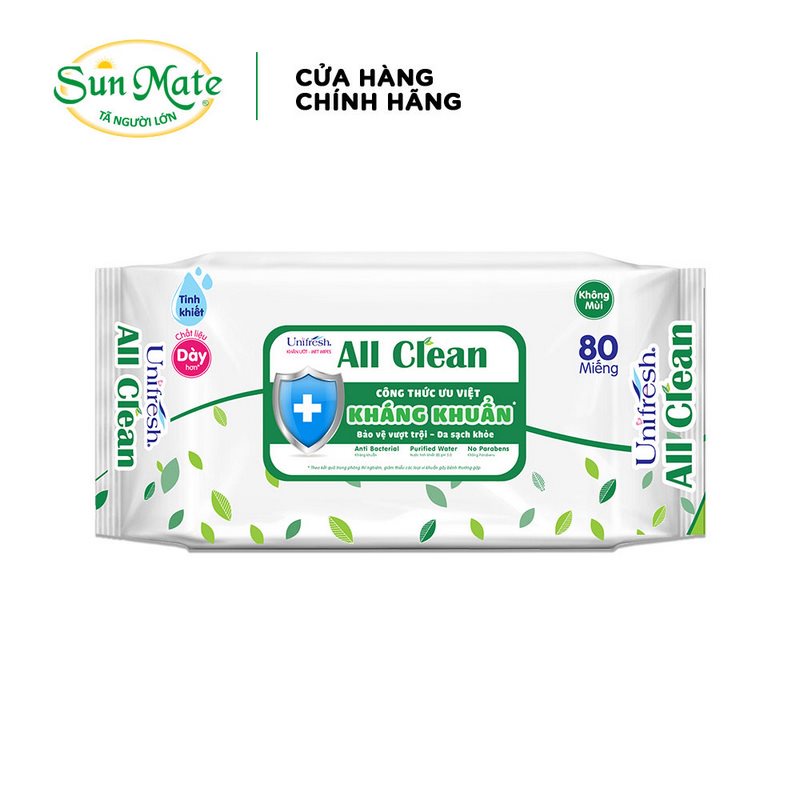 Combo 06 bịch Khăn Ướt Unifresh SUNMATE All Clean (80 Miếng)